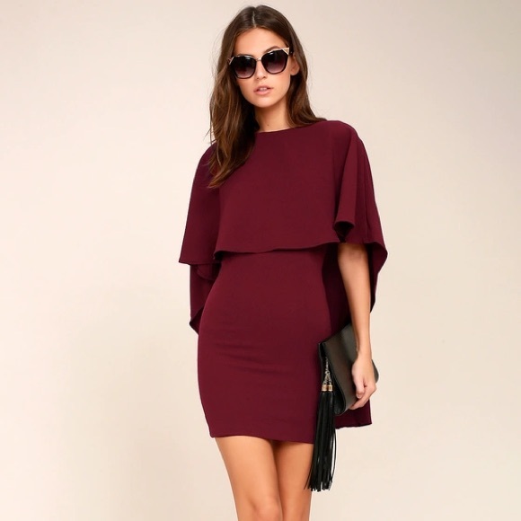 Medium Lulus Cape Shift Dress Burgundy best is yet to come backless - Picture 3 of 4